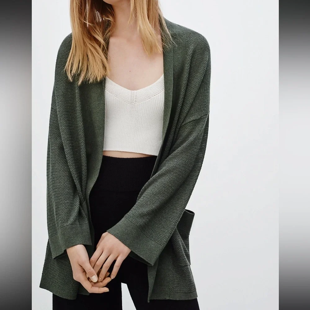 Aritzia Wilfred Grey Knit  Copernic Silk Cashmere Open Cardigan size XXS - Picture 4 of 16